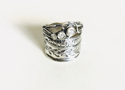 Sterling silver half shield clear Cz Ring