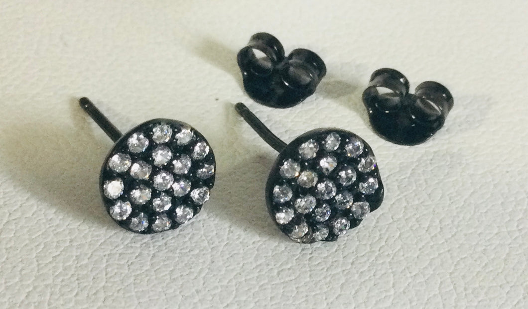 Round black CZ studded earrings