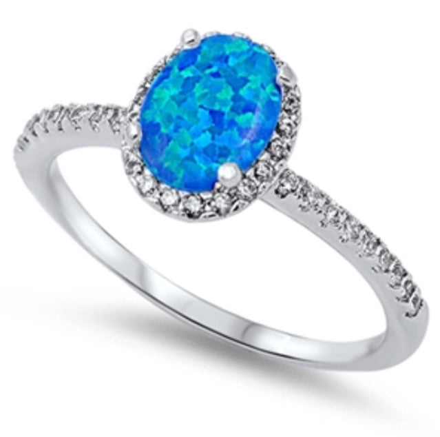 Raised blue Lab Opal Silver Ring
