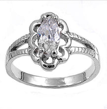 Oval cut Flower Detail Silver Ring Birth Stone