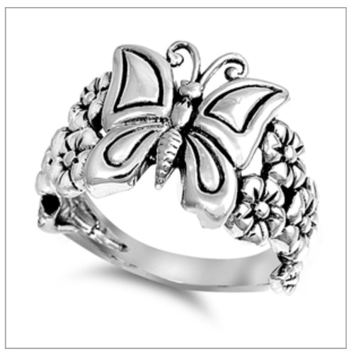 Silver Butterfly and Daisy Ring