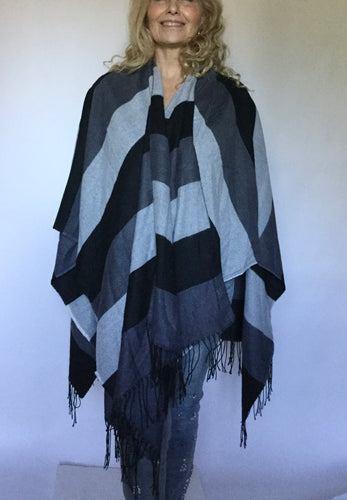 Oversize wrap Shawl V Neck stripe Colour Block