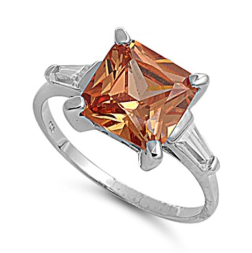 Square champagne Cz Stone Silver Ring