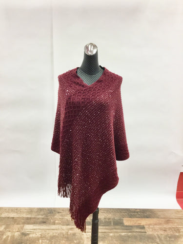 Burgundy sparkle poncho fringe trim