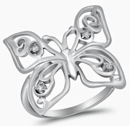 Sterling Silver Butterfly Ring / Cz Stones on wings