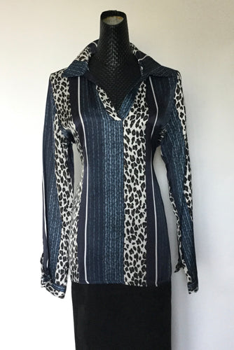 Collared Multi Leopard Print Blouse