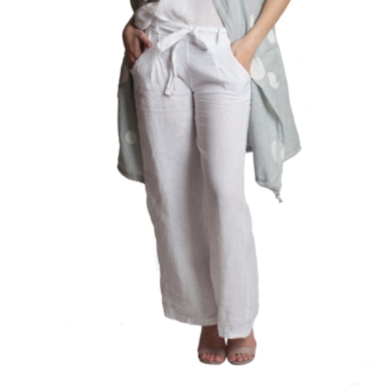 White Wide Linen pant with Belt