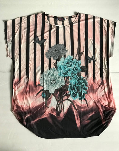 Wide Stripe detail Blue (Roses of Sharon) Fun Top