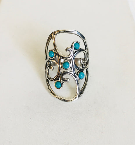Sterling silver Turquoise studded shield ring