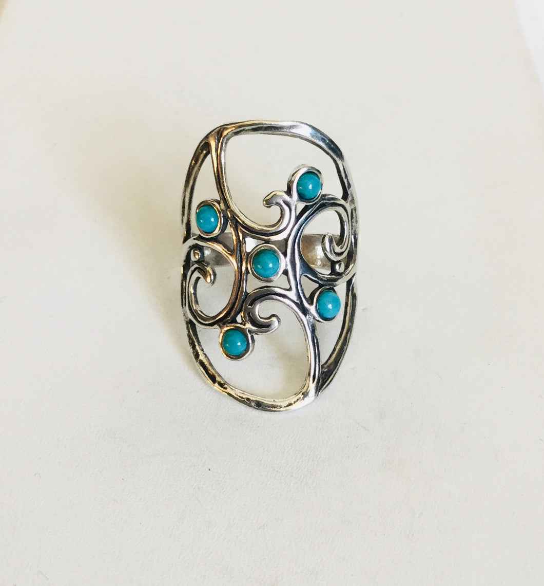 Sterling silver Turquoise studded shield ring