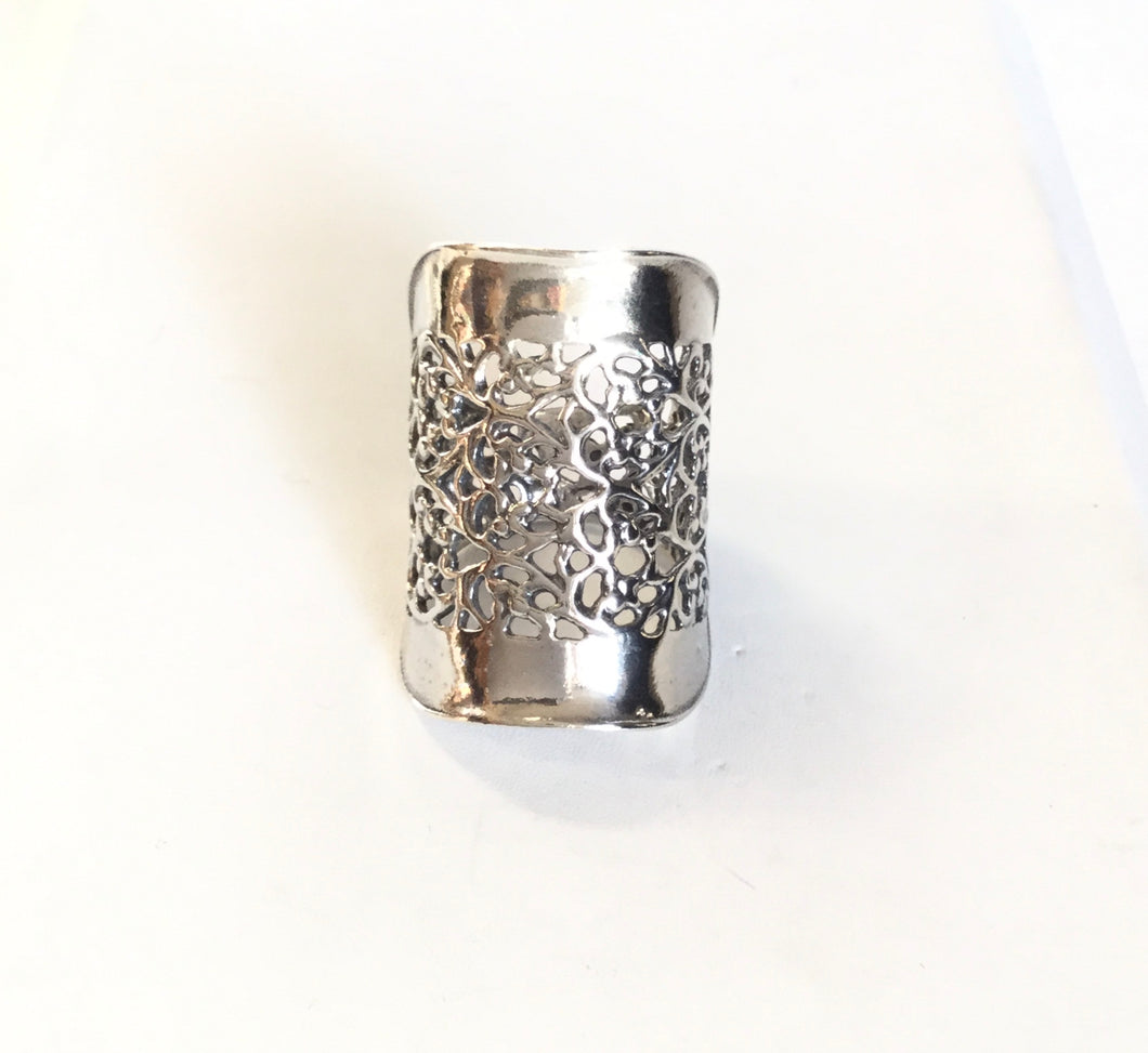Sterling silver Filigree cutout shield Ring
