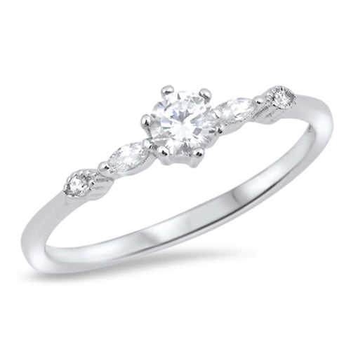 Round cut clear Cz with oval cut clear Cz silver Ring