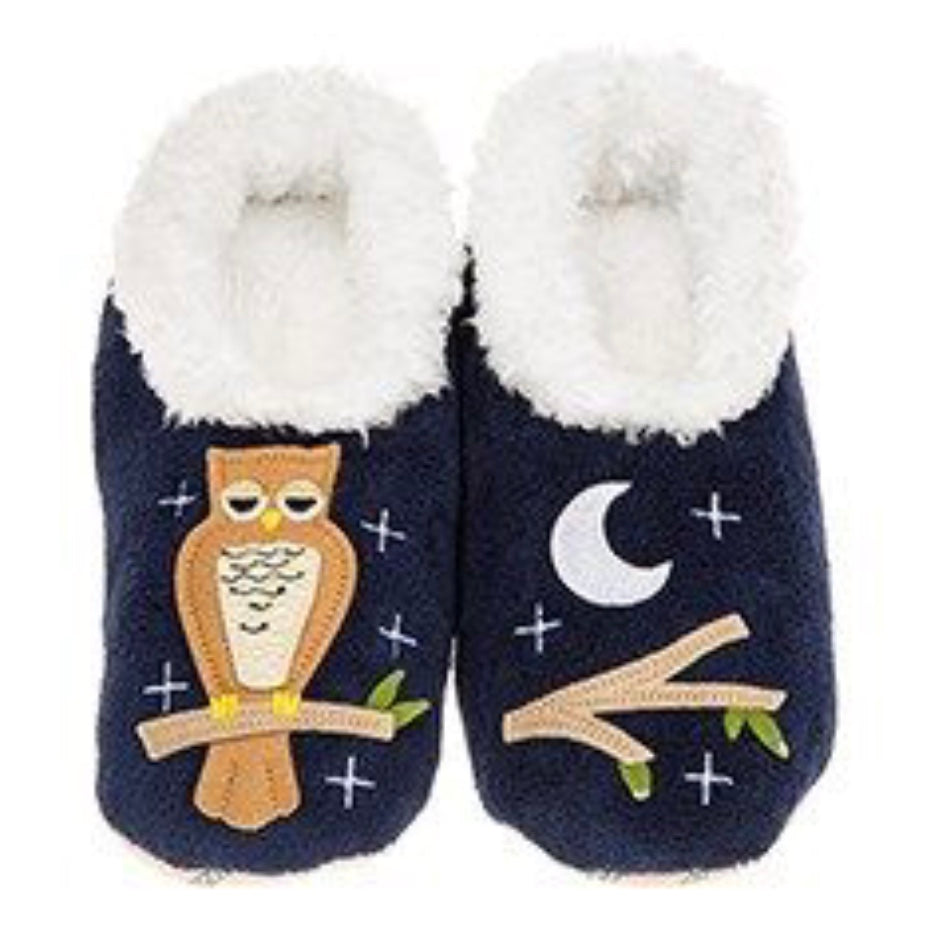 Navy Owl Perched Snoozie Slipper