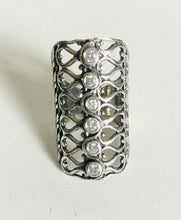 Ribbon cutout  /clear Cubic Zirconia Silver shield Ring