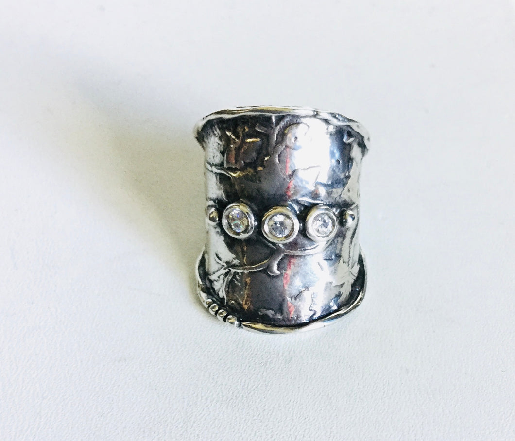 Sterling silver embossed shield ring