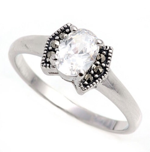 Oval Marcasite Clear Cz ring