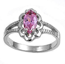 Oval cut Flower Detail Silver Ring Birth Stone