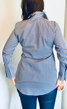 Ocean Blue Pearl Button Down Front tie Blouse