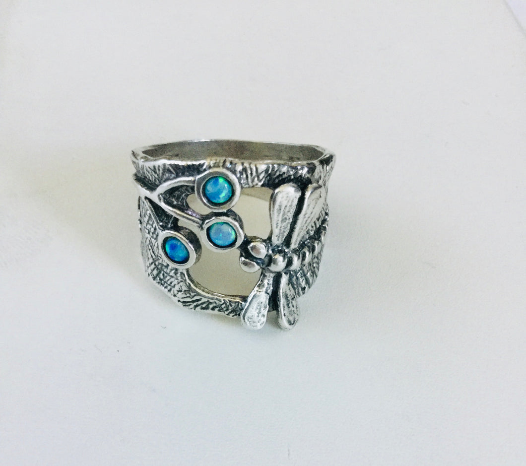 Wide Dragonfly wrap ring Opal detail