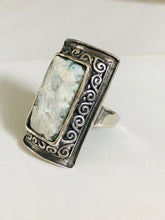 Rectangle shaped sterling silver Roman glass ring