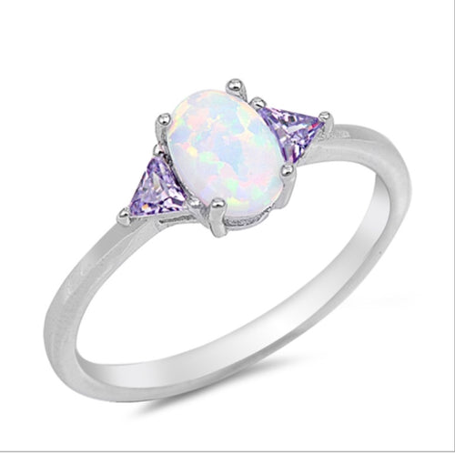 White Opal oval cut and triangle Clear cz Ring