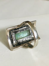 Rectangle shaped sterling silver Roman glass ring