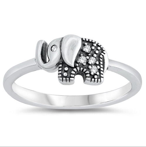 Single Elephant Cz Stones Silve  Ring