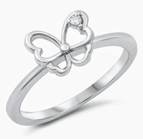 Silver Butterfly Ring/ single Clear Cz Stone