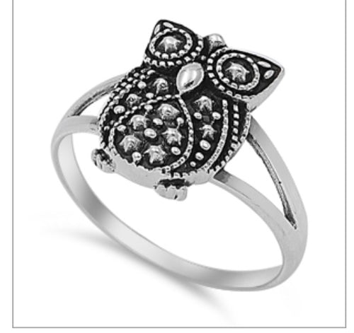 Oxidized Owl Ring