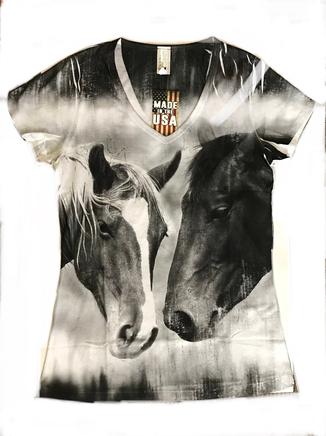 Black and White Two Horse Head T-Shirt