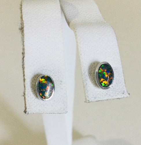 Fire Opal silver stud earrings