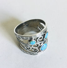 Sterling silver swirl cutout /Blue Opal Ring.