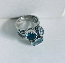 Tri-Color Aquamarine,Clear Crystal,Light Blue Topaz Ring