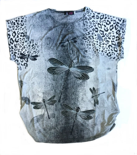 Dragonfly w Leopard Print Sleeve FunTop