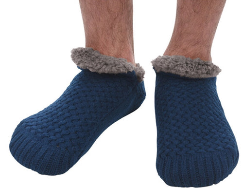 Men’s Basket weave Sherpa lined Navy sock/slipper