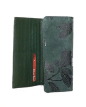 Green Leather/ Suede flower embossed Wallet