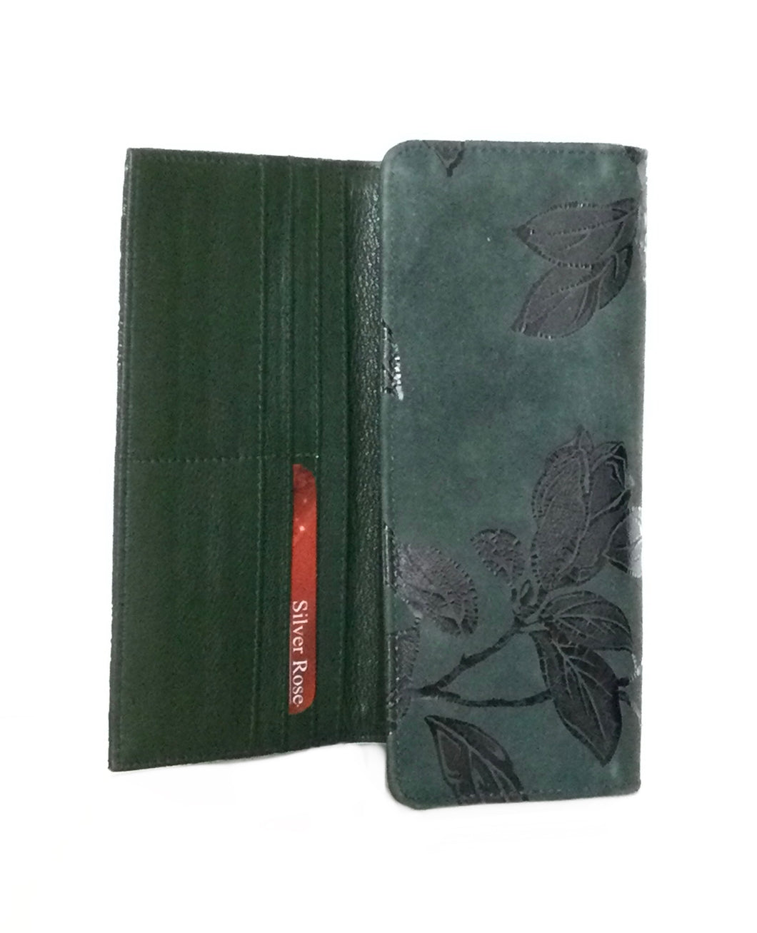 Green Leather/ Suede flower embossed Wallet
