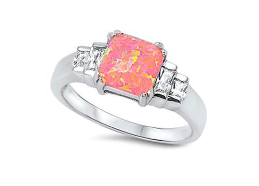 Square Pink lab Opal Ring