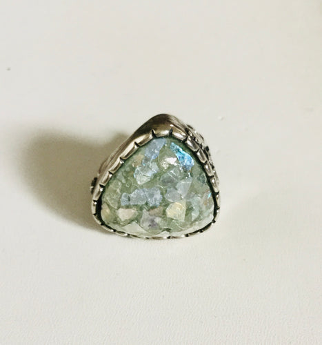 Triangle Shape Leaf Detail Roman Glass Ring