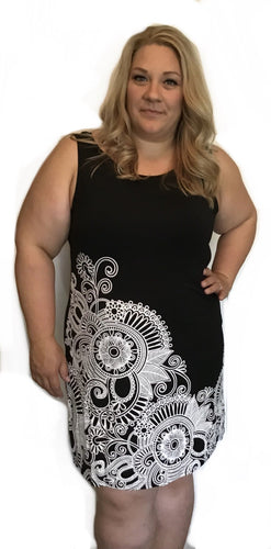 Black arabesque floral print tank dress