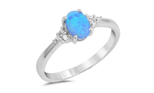Oval Opal Ring 3 CZ Stones on Both sides