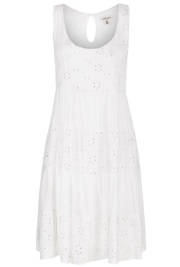 White Sleeveless Floral Embroidered Dress