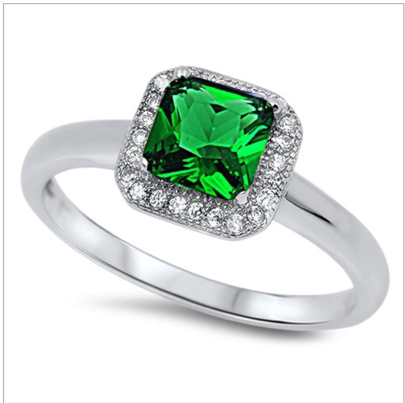 Square Emerald Cz Ring