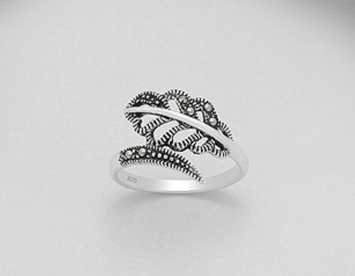 Sterling Silver Marcasite Feather Wrap Ring