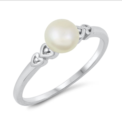 Fresh water pearl Heart detail Silver  Ring