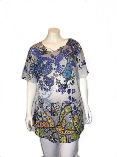 Paisley print sequins short sleeve