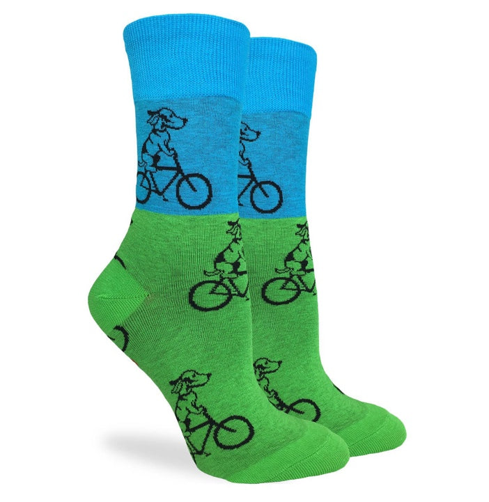 Men’s Blue & Green Dog Riding Bicycle Fun Socks