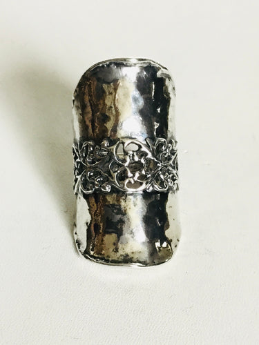 Sterling silver ornate cutout shield Ring