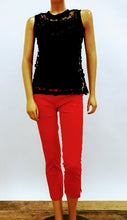 Fiery Red Crop Ankle  Pant/Side Slits and Studs