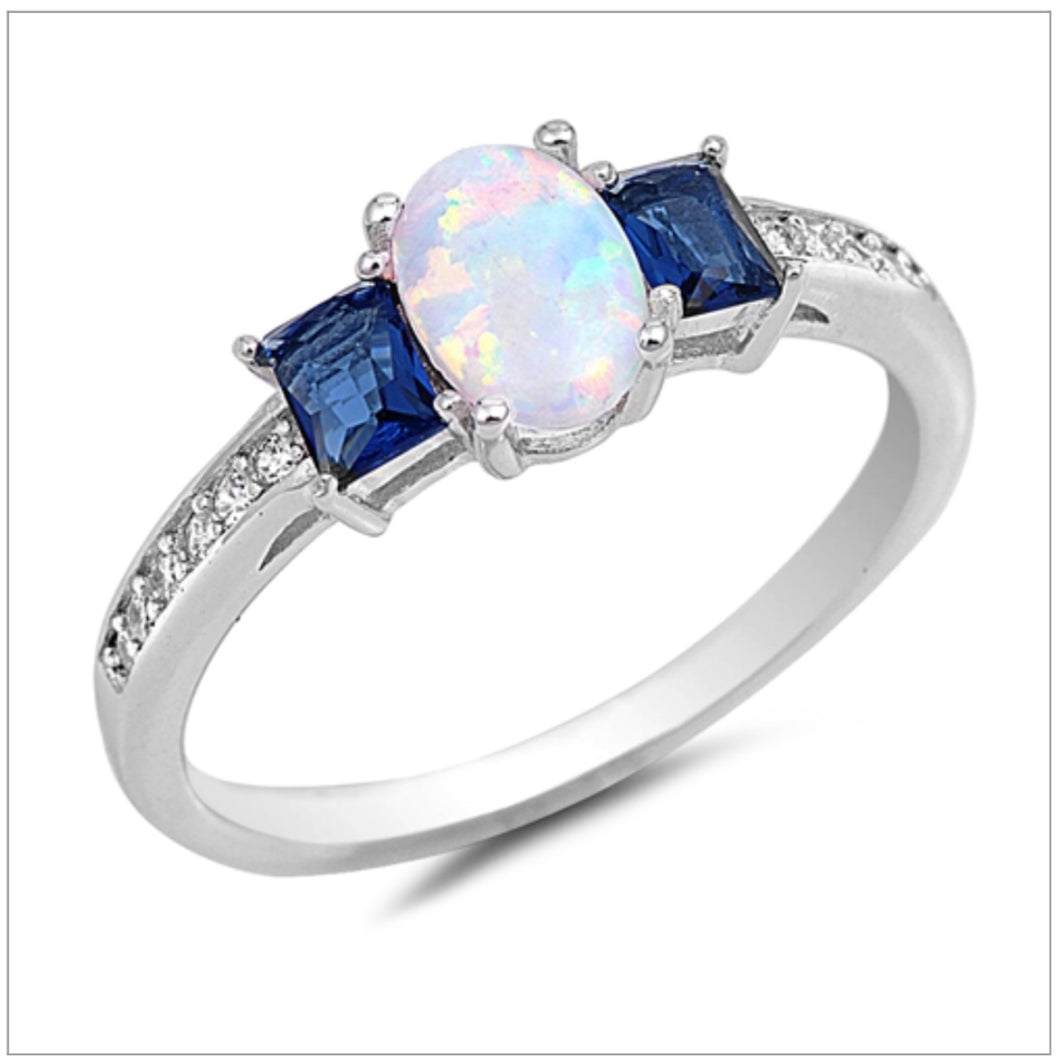 Synthetic Opal Cz Sapphire Ring